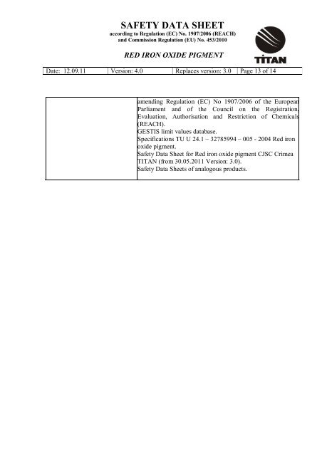 SAFETY DATA SHEET - Crimea Titan PJSC