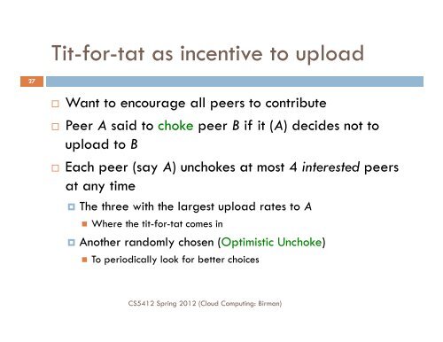 CS5412: TORRENTS AND TIT-FOR-TAT