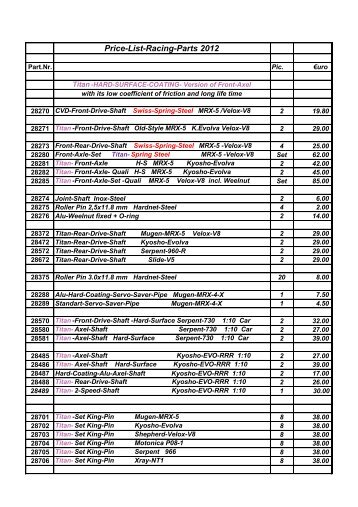 Price-List-Racing-Parts 2012 - SMP Slide