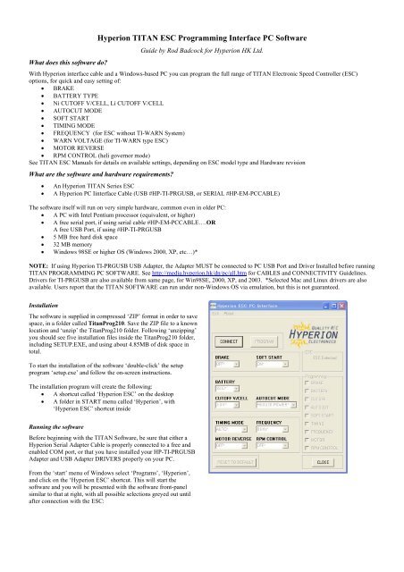 A guide to using the Hyperion Titan ESC PC Interface software