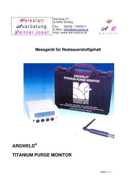 Sauerstoff Messgerät Titan - WAL-Austria