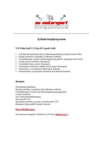 Zylinderkopfprogramm - DG Motorsport