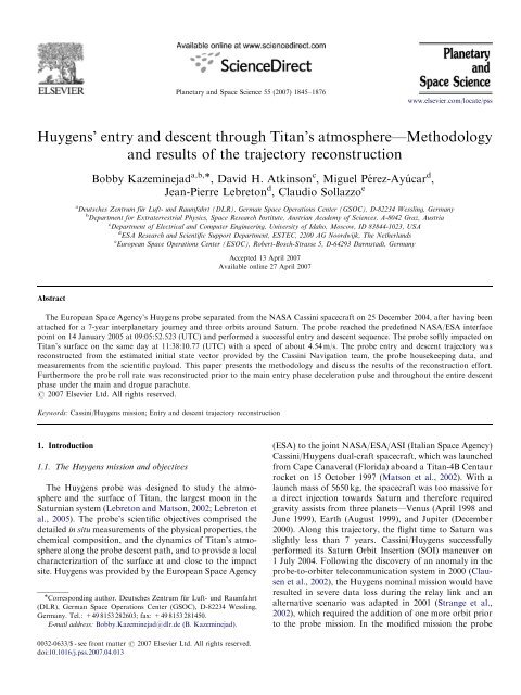 Huygens' entry and descent through Titan's atmosphere ...