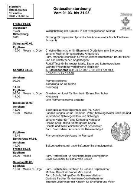 Pfarrbrief für März 2013 - Egglham