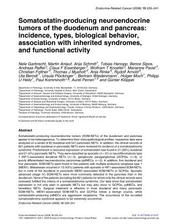 Somatostatin-producing neuroendocrine tumors of the duodenum and