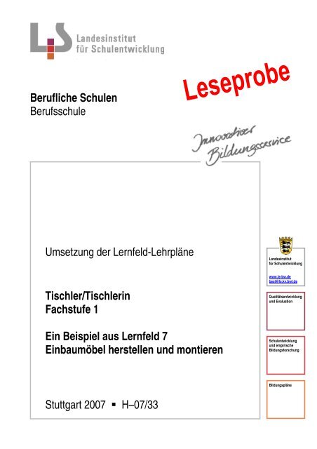 Tischler/Tischlerin Fachstufe 1 Ein Beispiel aus Lernfeld 7 ...