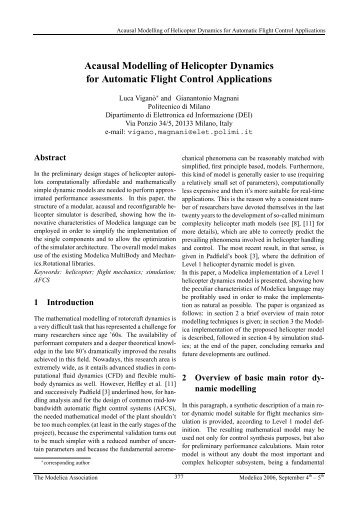 Acausal Modelling of Helicopter Dynamics for Automatic ... - Modelica