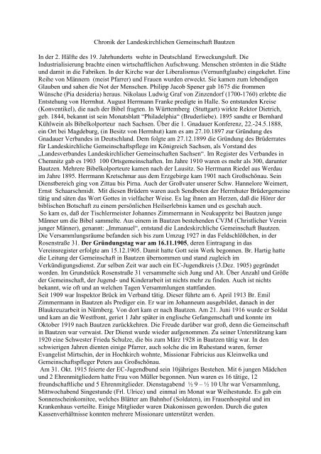 Chronik Der Landeskirchlichen Gemeinschaft Bautzen