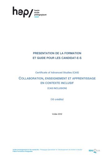 PRESENTATION DE LA FORMATION ET GUIDE POUR ... - HEP Vaud