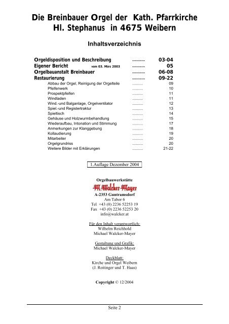 Bericht - Orgelbau Walcker-Mayer