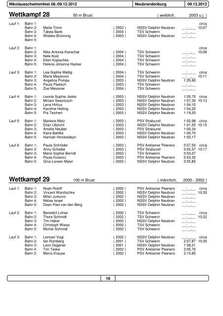 endgültiges Meldeergebnis 07.12.12 - beim NSSV Delphin eV