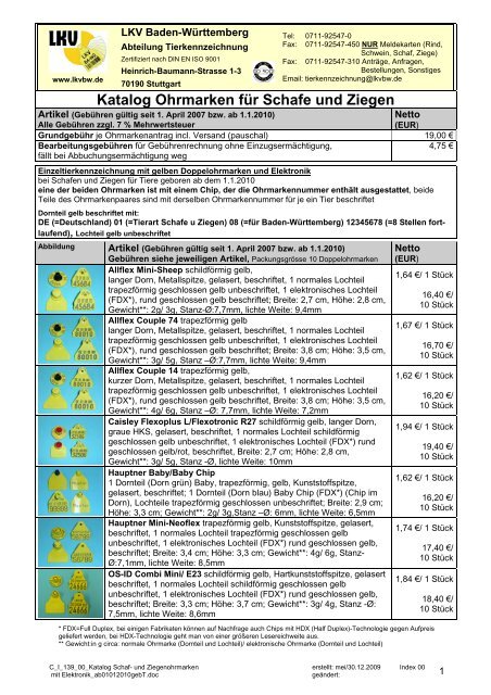 Katalog Ohrmarken für Schafe und Ziegen mit Elektronik