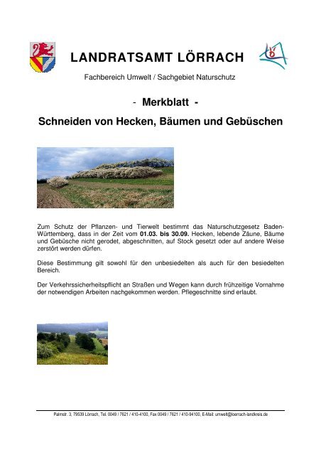 Merkblatt Schneiden Von Hecken Baumen Und Landkreis Lorrach