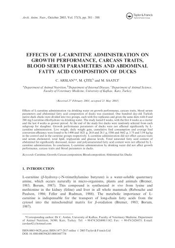 effects of l-carnitine administration on growth performance