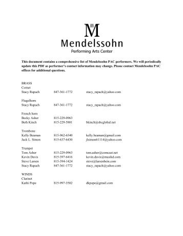 This document contains a comprehensive list of Mendelssohn PAC ...