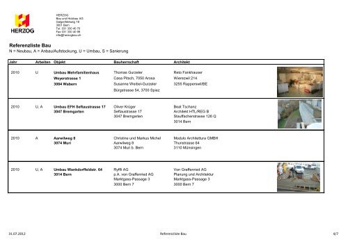 Ein Auszug der Referenzen als PDF - HERZOG Bau und Holzbau AG