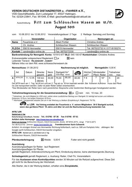 Ausschreibung - Verein Deutscher Distanzreiter