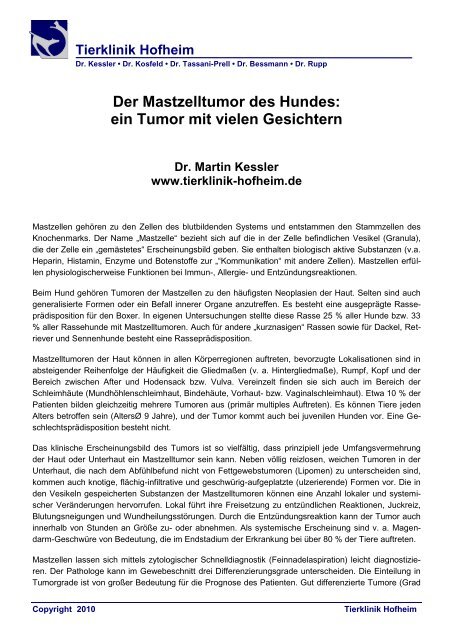 Der Mastzelltumor des Hundes: ein Tumor mit ... - Tierklinik Hofheim