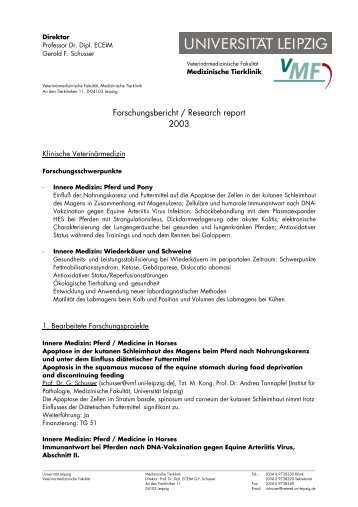 Forschungsbericht / Research report 2003 - Veterinärmedizinische ...