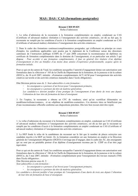 Refus d'admission - HEP Vaud
