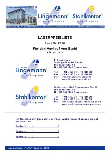 Lagerpreisliste â âProfileâ - Lingemann StahlgroÃhandel GmbH