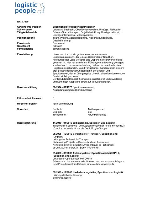 Speditionsleiter/Niederlassungsleiter - Logistic-People