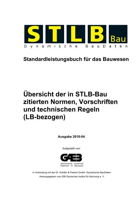 Übersicht der in STLB-Bau zitierten Normen, Vorschriften - La Concept