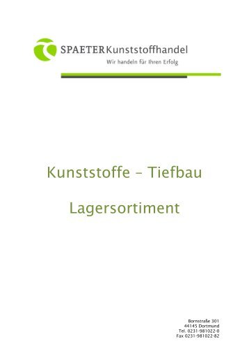 Kunststoffe – Tiefbau Lagersortiment - Spaeter Dortmund