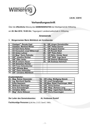 Sitzung vom 20.05.2010 (64 KB) - .PDF - Gemeinde Wilhering