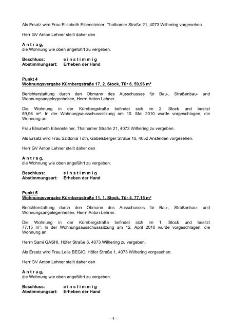 Sitzung vom 20.05.2010 (64 KB) - .PDF - Gemeinde Wilhering