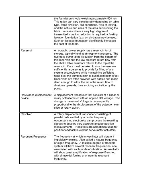 Seismic Testing Table the foundation should wei