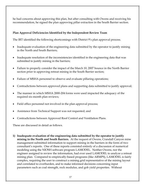 Independent Review of MSHA's Actions at Crandall Canyon Mine