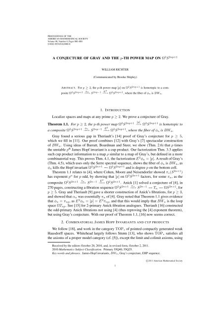 A CONJECTURE OF GRAY AND THE p-TH POWER MAP ON Î© ...