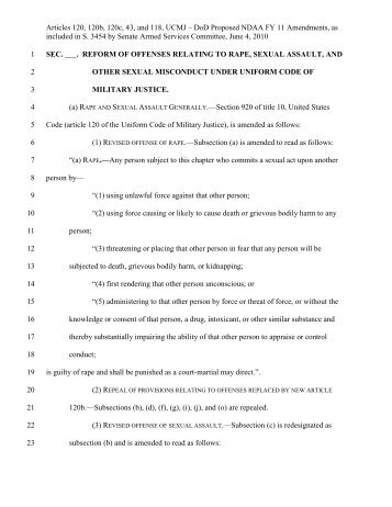 Articles 120, 120b, 120c, 43, and 118, UCMJ – DoD Proposed ...