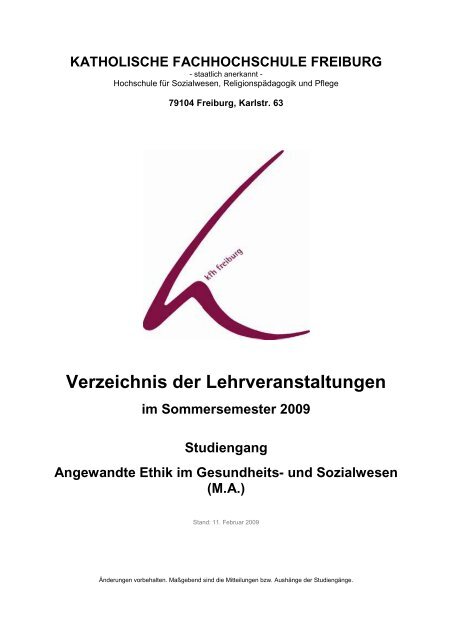 Sommersemester 2009 ‹download pdf› - Katholische Hochschule ...