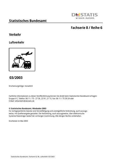 Statistisches Bundesamt Fachserie 8 / Reihe 6 Verkehr 03/2003