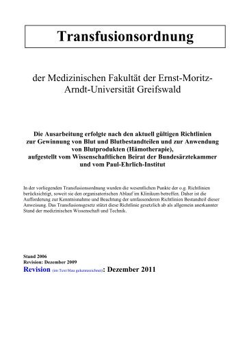 Transfusionsordnung - Ernst-Moritz-Arndt-Universität Greifswald