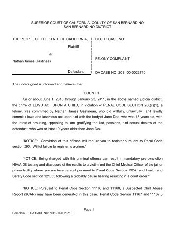 Complaint Filing Document - San Bernardino County District Attorney