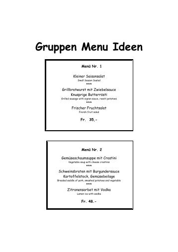 Gruppen Menu Ideen - Restaurant Hess by braunerts