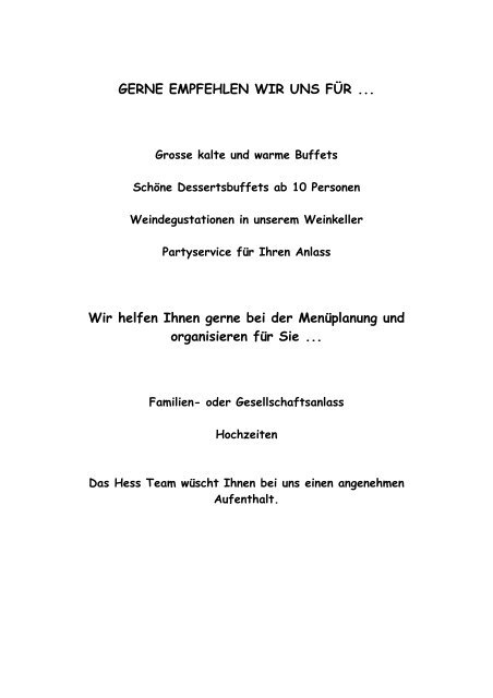 Gruppen Menu Ideen - Restaurant Hess by braunerts