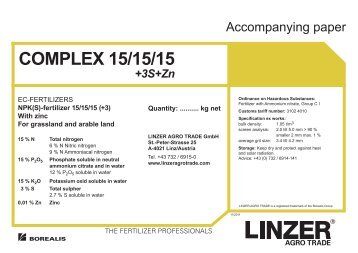 Accompanying paper COMPLEX 15 15 15 3S Zn - Linzer Agro Trade
