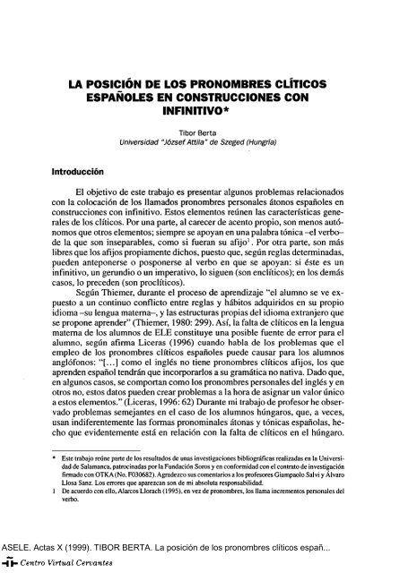 La posición de los pronombres clíticos españoles en construcciones ...