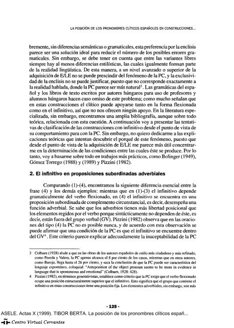 La posición de los pronombres clíticos españoles en construcciones ...