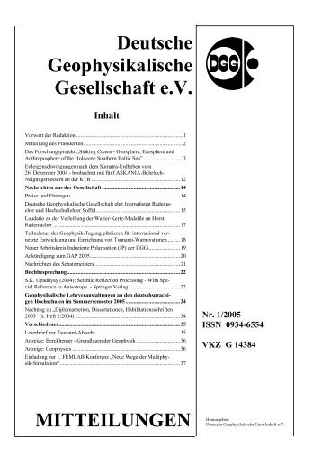 Deutsche Geophysikalische Gesellschaft e.V. MITTEILUNGEN ...