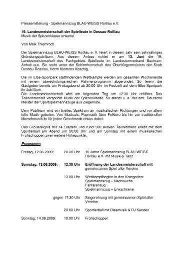 Pressemitteilung - Spielmannszug BLAU-WEISS ... - Dessau-Roßlau