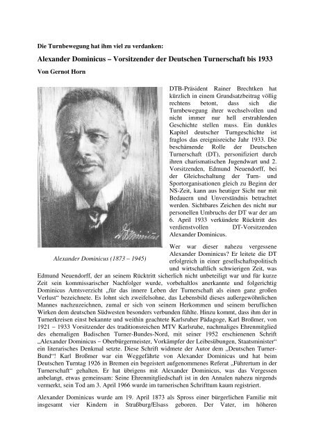 Alexander Dominicus – Vorsitzender der Deutschen Turnerschaft ...