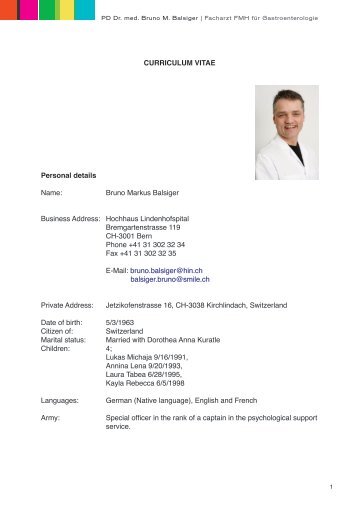 CURRICULUM VITAE Personal details Name: Bruno Markus ...