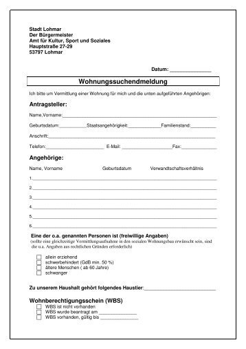 Formular für Wohnungssuchende (PDF-Datei, 30.25 ... - Stadt Lohmar