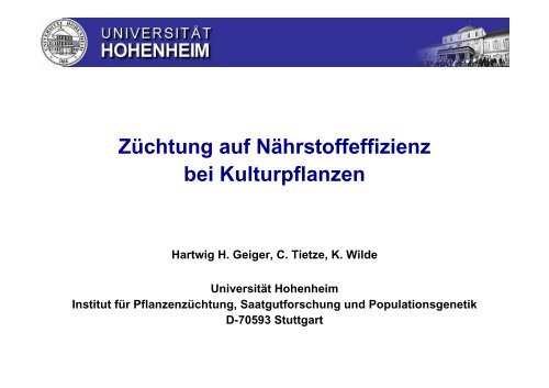 Prof. Dr. Dr. h.c. Hartwig Geiger, Hohenheim