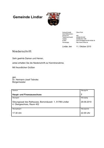 III. Projekte - Gemeinde Lindlar